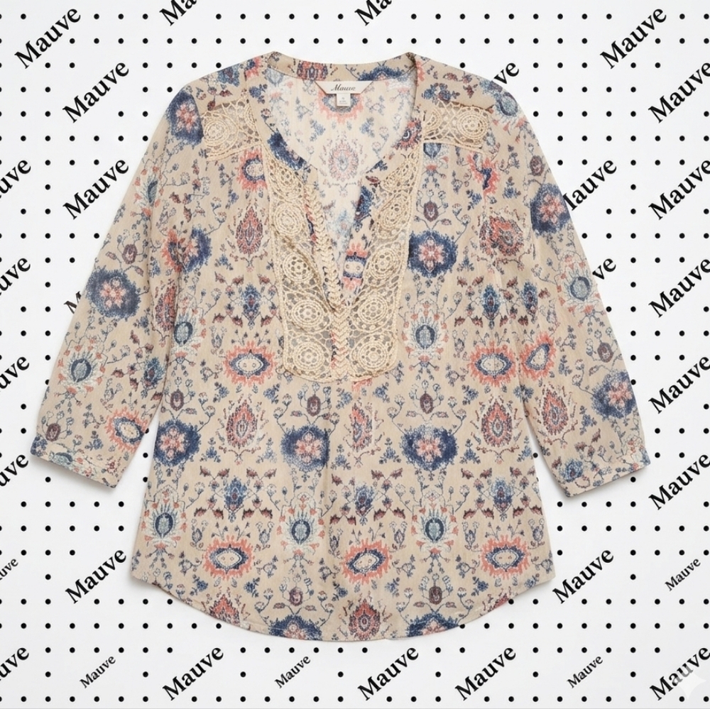 ​Anthropologie Maeve Hiver Floral Paisley Boho Blouse Lace Trim V-Neck